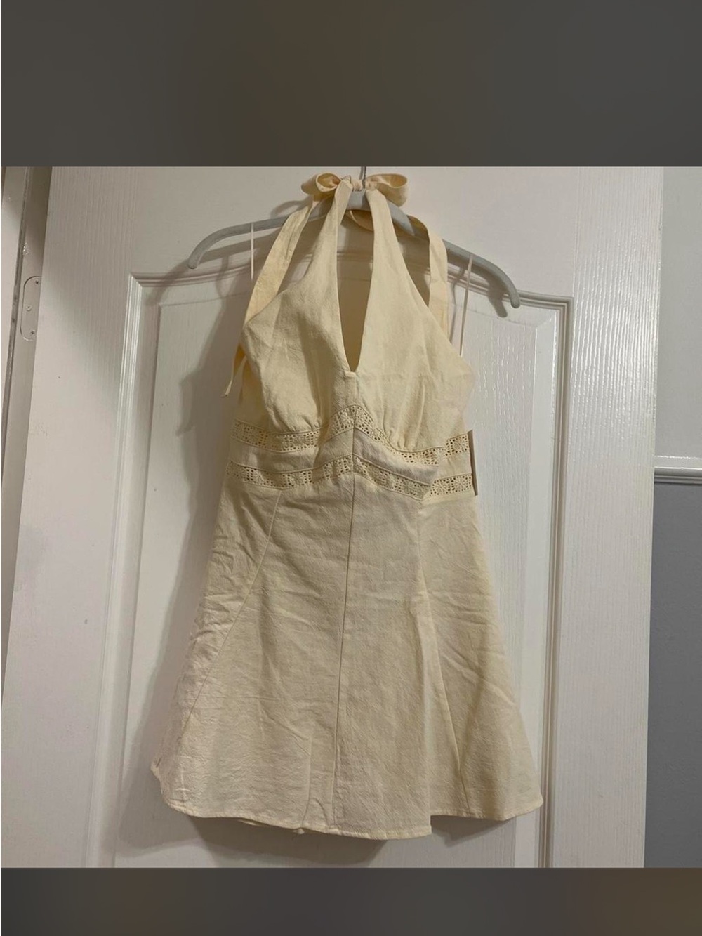 PacSun Butter Yellow Halter Mini Dress with Lace Insets